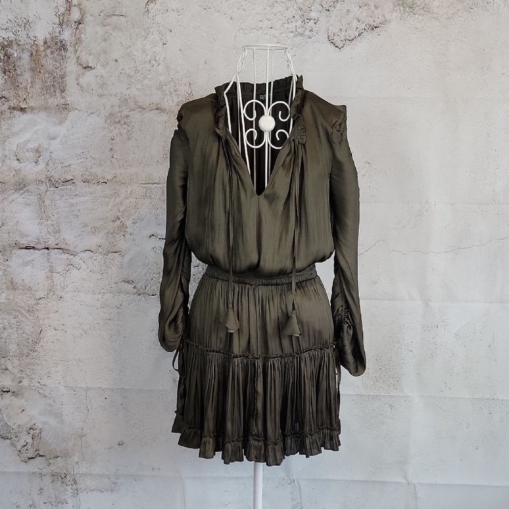 Reset Kianna Ruffle Mini Dress In Olive Green Womens Size S